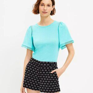 LOFT Blue Cutout Flutter Sleeve Tee Size Petite XXSP